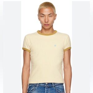 Acne Studios Cream Short Sleeve Tee with Mustard Trim